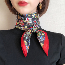 Small square towel woman Korean wild floral silk towel woman spring summer and autumn thin style professional stewardess small scarf head scarf woman