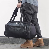 Leather mens bag travel bag head layer cowhide leather portable backpack business duffel bag dry and wet separation fitness bag large capacity