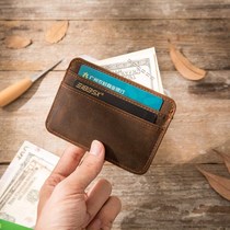 Handmade retro Mini small coin wallet Crazy Horse leather small card bag head layer cowhide Japanese ultra-thin card bag