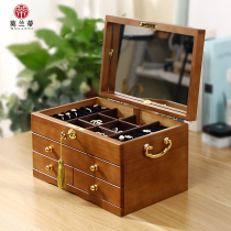 Retro solid wood jewelry box large capacity multi-layer ring earring earring storage box necklace hair jewelry hand jewelry box