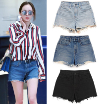 Net red Korean wide-leg shorts womens 2021 summer new high-waisted versatile thin hole burr ultra-short hot pants tide