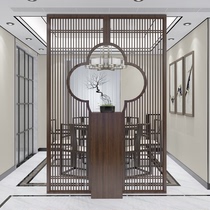 New Chinese style solid wood screen partition living room entrance grille office Hotel shield hollow flower stand screen