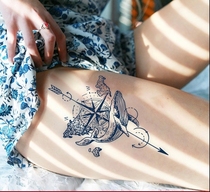 Whale tattoo sticker leg female thigh waterproof durable Net Red big pattern simulation sticker herbal juice flower arm man
