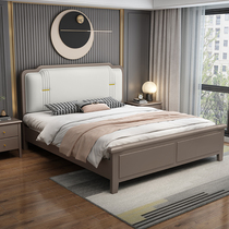 Solid wood bed Modern simple 1 8*1 9m master bedroom double bed New Chinese style light luxury air pressure high box storage wedding bed