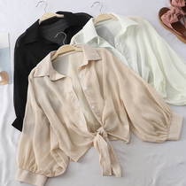 Korean thin sunscreen shirt womens summer loose bat cardigan short chiffon shirt with small shawl student tide