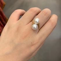 (bai old shop) 18K gold small bulb pearl ring seconds kill the original generation does not return