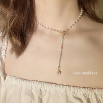  Korean version of the pearl necklace the same bow clavicle chain new accessories little fairy net red jewelry