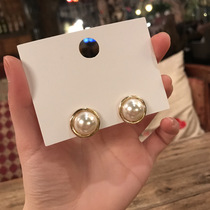 925 silver needle personality simple brushed edge pearl earrings retro fashion net red earrings fresh forest earrings female