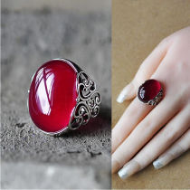 Red Agate chalcedony 925 vintage ring Queen crown diamond ring to send girlfriend gift
