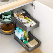 Sink storage rack Stainless steel non-perforated drawer cabinet layered multi-function kitchen pull basket storage rack