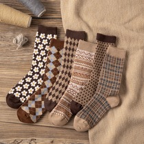 Curry socks womens socks autumn and winter cotton socks warm and thick super fire Japanese retro stockings stockings stockings