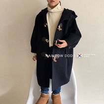 Girls even cap fur coat South Korean boy dress boy 2021 winter mounted horn button with long thickened sub-coat