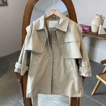 2021 autumn dress Korean childrens clothing girl two-piece Western wind coat single-breasted Korean version of childrens long coat