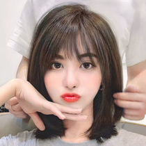 Wig female long hair full head cover short hair medium hair real hair silk natural wig set shape round face summer first love