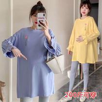 Large size pregnant women autumn Net red loose long sleeve sweater spring and autumn early autumn dress 200kg