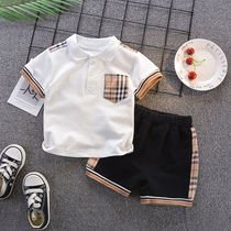 Childrens foreign summer short sleeve set new Korean childrens clothing boys summer T-shirt shorts two-piece 1-4 year old tide