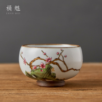 Zhen Mei hand painted plum orchid Bamboo Ju Ru Kiln Teacup Jingdezhen ceramic Gongfu tea set Tea cup Master cup Single cup