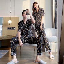 Mulberry silk couple pajamas Womens summer ice silk thin short-sleeved trousers Silk mens home wear two-piece suit
