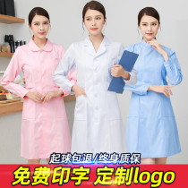 Nurse uniform long sleeve women Summer thin round neck pink Blue Large size white coat short sleeve pharmacy work clothes set