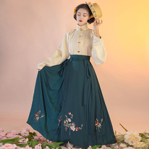 Qingyuan original Hanfu womens Ming embroidery square collar half sleeve jacket skirt 100 sets up collar early autumn and winter makeup