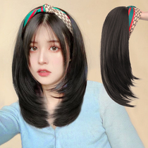 Wig Female short hair Medium long hair Lazy clavicle hair hoop Half headgear Natural air bangs bobble full headgear