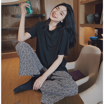 Short-sleeved home clothes womens cotton INS wind can be worn outside two sets of round neck pullover cool trousers casual pajamas