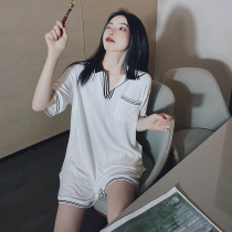 Pajamas womens summer thin cotton short-sleeved shorts two-piece sweet college style new home wear suit to wear out