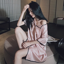 Home Deer Deer Sleeping Dress Womens Summer New Ice Silk Loose Casual Sleeping Dress Peach Pink Shirt Style Sexy Home Clothes
