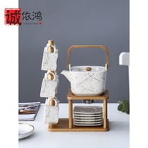 Porcelain wood home Japanese ceramic teapot Fruit herbal tea set Coffee cup pot Household Nordic European afternoon tea