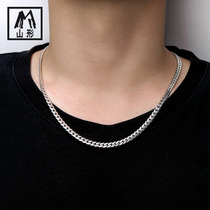 Yamagata 990 foot silver mens necklace hip hop flat 5mm Cuban plain chain personality tide heavy base model versatile silver chain