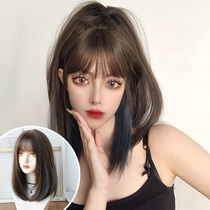 Wig female long hair net red fashion round face buckle clavicle hair Simulation human hair natural pullover Full head cover type
