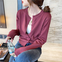 Knitted cardigan womens autumn 2021 new Korean slim slim thin section simple round neck long sleeve top jacket