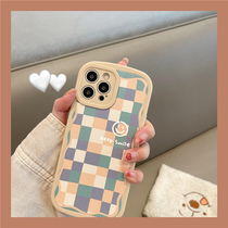 Apply Apple 12 mobile phone shell iphone13promax net red new 8plus creative xr mobile phone sleeve xsmax female section Korean wind 11 color plaid smiling face 7plu