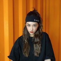 Net red knitted elastic solid color hair band Korean version of leisure sports wide-edge hair band wash face letter Smile hair band
