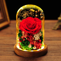 Eternal Flower Gift Box Glass Cover Carnation Teachers Day Gift Real Rose Dried Flower Birthday Gift for Girlfriend