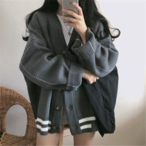 Knitted sweater cardigan coat womens tide ins autumn coat women 2020 lazy wind sweater female loose students winter
