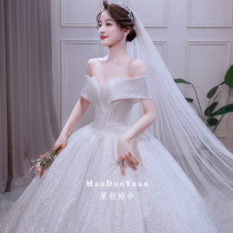 One-shouldered starry sky main wedding dress 2021 new bride heavy industry luxury small man advanced plus size dream big tail