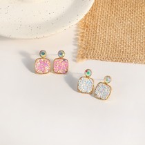  New trendy pink sequined geometric earrings feminine temperament super fairy net red summer fresh all-match earrings E105