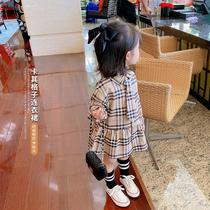 Girls 2021 spring new dress Children Baby foreign style college style skirt plaid shirt dress tide