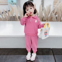 Girls autumn suit 2021 autumn childrens clothing Net red Foreign Air baby collar baby childrens sweater two-piece set