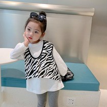 Girl BAO out shirt fake two pieces 2021 Spring and Autumn new little girl fashionable top long sleeve base shirt coat tide