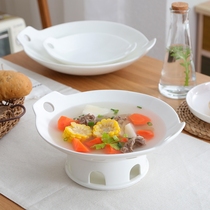  Practical insulation plate pot with stove seat Creative ceramic binaural plate Household boiled dried meat pot heating special plate