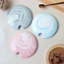 Marbled ceramic mug lid creative open hole coffee cup lid round water cup cover accessories black tea cup