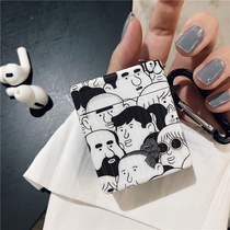 Cartoon sketching face applicable airpods protective cover airpodsPro earphone cover Apple wireless Bluetooth silicone anti-drop soft shell 1 Generation 2 General 3 generation creative black and white couple men and women