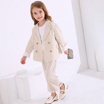 Autumn girl suit suit suit suit 2021 new foreign style Korean English childrens catwalk personality fashion dress suit suit