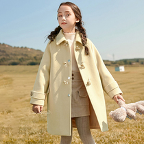 Girl child Son Coat Foreign Air Korean Version Princess Children Fur Coats 2021 Autumn Winter Buffalo Horn Button long section