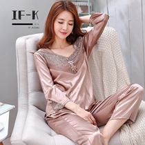 IF-KANN Mulberry silk pajamas womens summer ice silk thin long-sleeved two-piece sexy spring and autumn homewear set