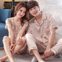 IF-KANN2 set price couple pajamas summer short-sleeved trousers mens ice silk home clothes thin silk womens suit