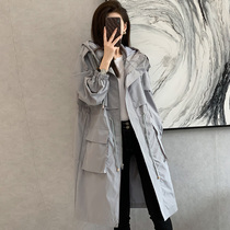 Pregnant womens windbreaker womens long large size Autumn New Korean version of loose spring and autumn drawstring waist fashion autumn and winter coat