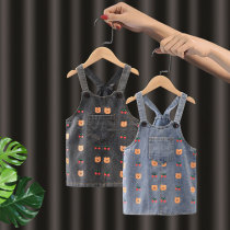 Girls Strap Denim Skirt Spring Dress 2021 New Girls Baby Princess Skirt Childrens Autumn Dress